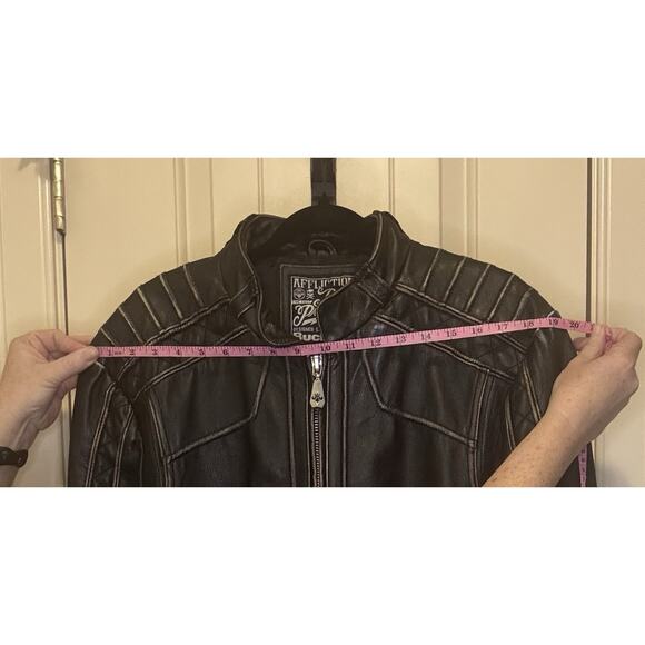 Affliction Black Premium Leather Moto Jacket Celtic Cross Buckle L - Picture 15 of 16
